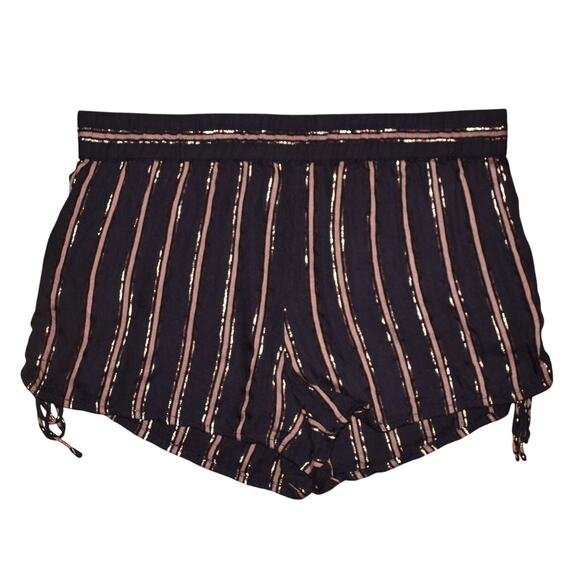 ANTHROPOLOGIE $78 Navy Metallic Striped Pull-On‎ Shorts Side Ties Large - Picture 1 of 3